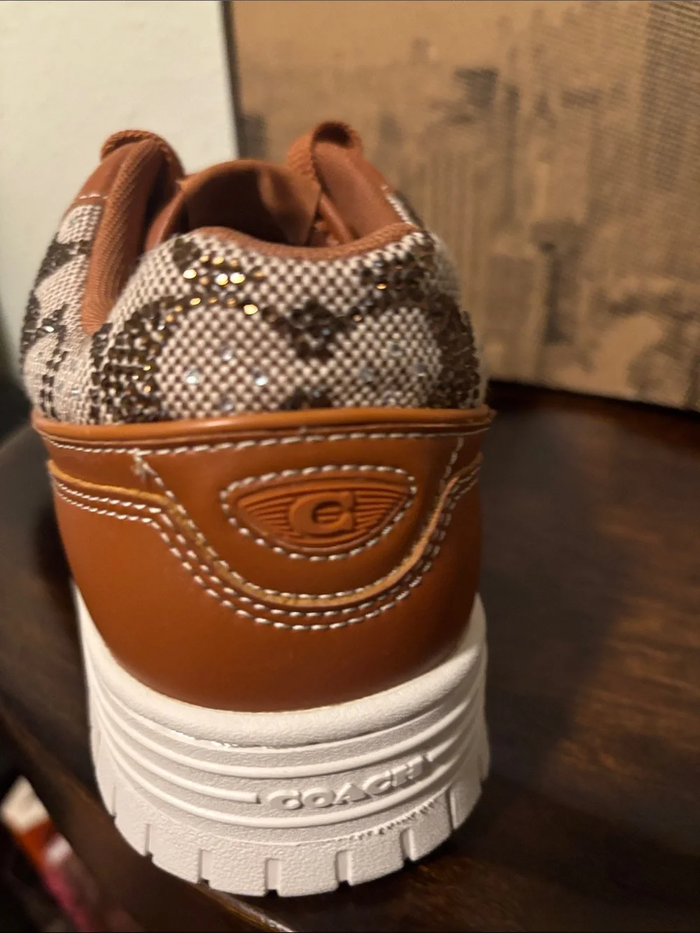 Coach Brown Leather & Monogram Canvas Sneakers with White Sole